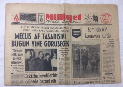 Milliyet Gazetesi 3 Ağustos 1966 - Meclis Af Tasarısını Bugün Yine Görüşecek - GZ17125 - 2