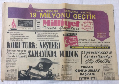 Milliyet Gazetesi 3 Ağustos 1974 - SancarKıbrısta Ordunun Görevi Bitmedi - GZ15881 - 1
