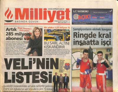Milliyet Gazetesi 3 Ağustos 2013 - TSK Bu Kez Cezalandırıcı Karşılık Verdi - İstanbulda Bir Taksi Plakası 1.23 Milyon TL GZ106082 - 1
