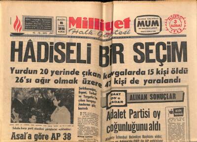 Milliyet Gazetesi 3 Haziran 1968 - Hadiseli Bir Seçim Adalet Partisi Oy Çoğunluğunu Aldı GZ77326 - 1