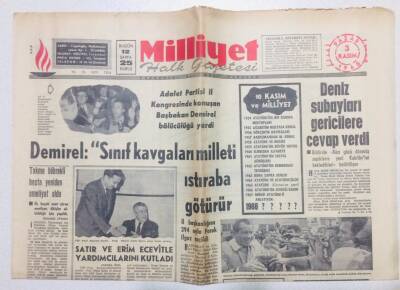 Milliyet Gazetesi 3 Kasım 1968 - Demirel Sınıf Kavgaları Milleti Istıraba Götürür GZ53712 - 1