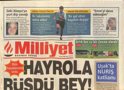Milliyet Gazetesi 3 Kasım 2000 - Popescu Kızdırdı - Hakan Şükür Yine Göklerde - Uşakta Nuriş Katliamı GZ127540 - 1
