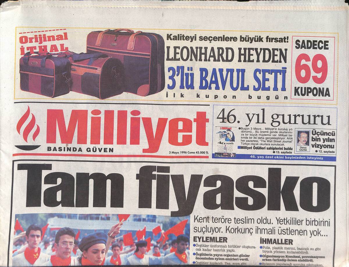 Milliyet Gazetesi 3 Mayıs 1996 - Emeklilik Yaşı Yükseltiliyor - Fatih Terim , Erzik'i İstemedi GZ132855 - 1