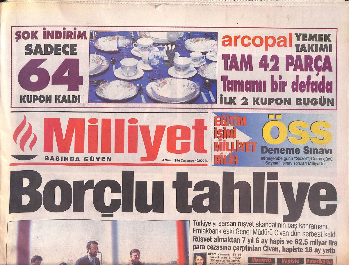 Milliyet Gazetesi 3 Nisan 1996 - Tekel Bitiyor - Devlet Memuru İlaç Alamayacak GZ132836 - 1