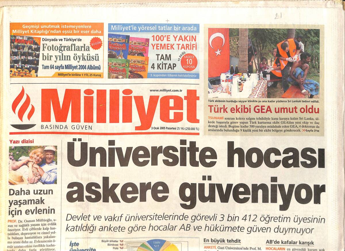 Milliyet Gazetesi 3 Ocak 2005 - Evinin Kapılarını Aralayan Hagi, 2005 İçin Önemli Mesajlar Verdi - Rahşan Ecevit: Din Elden Gidiyor GZ2037 - 1