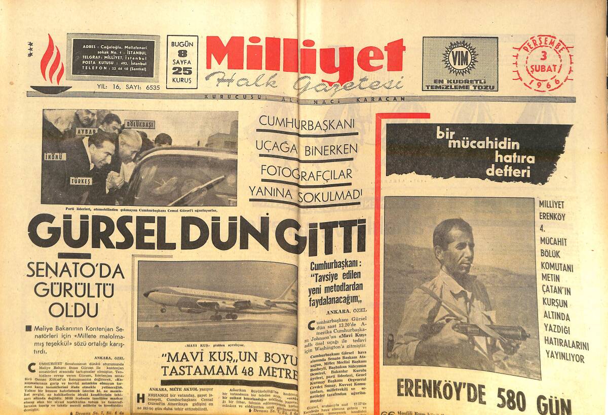 Milliyet Gazetesi 3 Şubat 1966 - MP'Lİ Erdemir'i AP'liler Kürsüde Yumrukladı - 41 Öğretim Üyesi Daha Süleyman Demirel'i Protesto Etti GZ140173 - 1