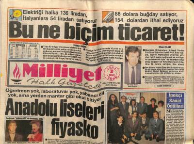Milliyet Gazetesi 3 Şubat 1989 - Anadolu Liseleri Fiyasko GZ61596 - 2