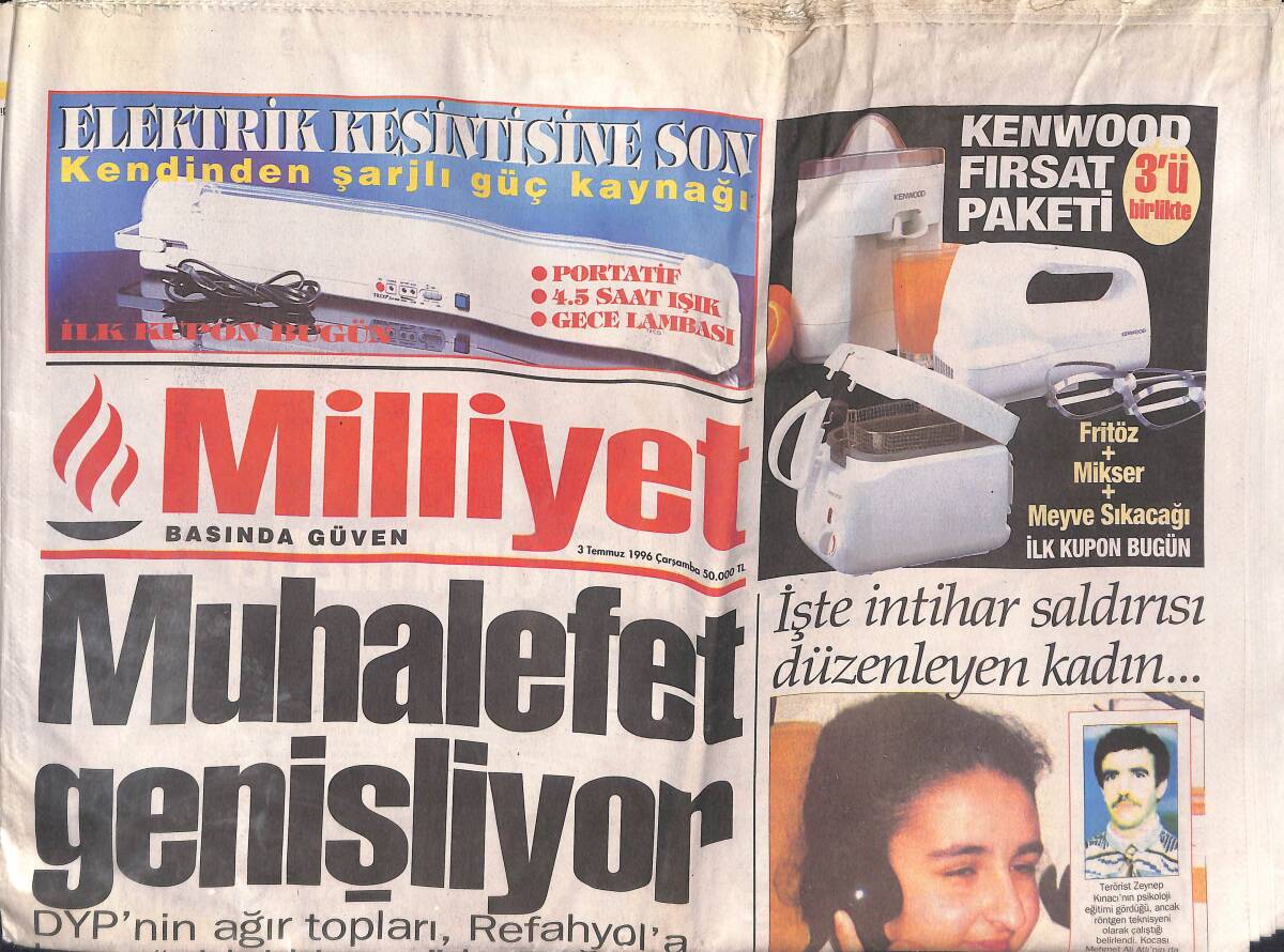 Milliyet Gazetesi 3 Temmuz 1996 - Hemingway Ölü Bulundu - Fenerbahçe'nin Pestili Çıktı GZ132909 - 1