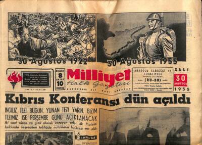 Milliyet Gazetesi 30 Ağustos 1955 - Kıbrıs Konferansı Dün Açıldı GZ59633 - 1