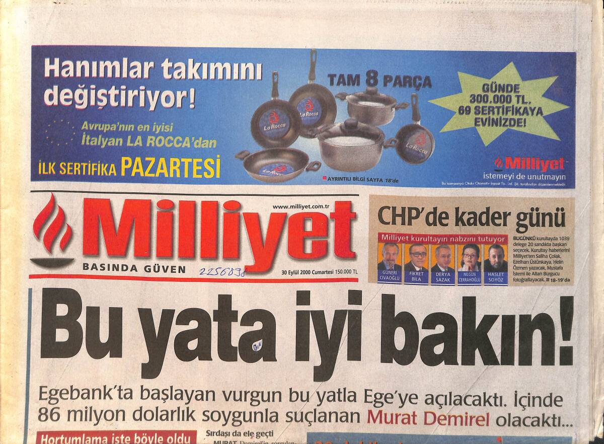 Milliyet Gazetesi 30 Eylül 2000 - Fatih Terim'e Ders - Demirel: Zirvedeki Krizi Hoşgörü Çözer GZ2351 - 1