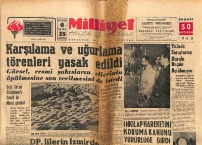 Milliyet Gazetesi - 30 Haziran 1960 - Karşılama Ve Uğurlama Törenleri Yasaklandı GZ110804 - 1