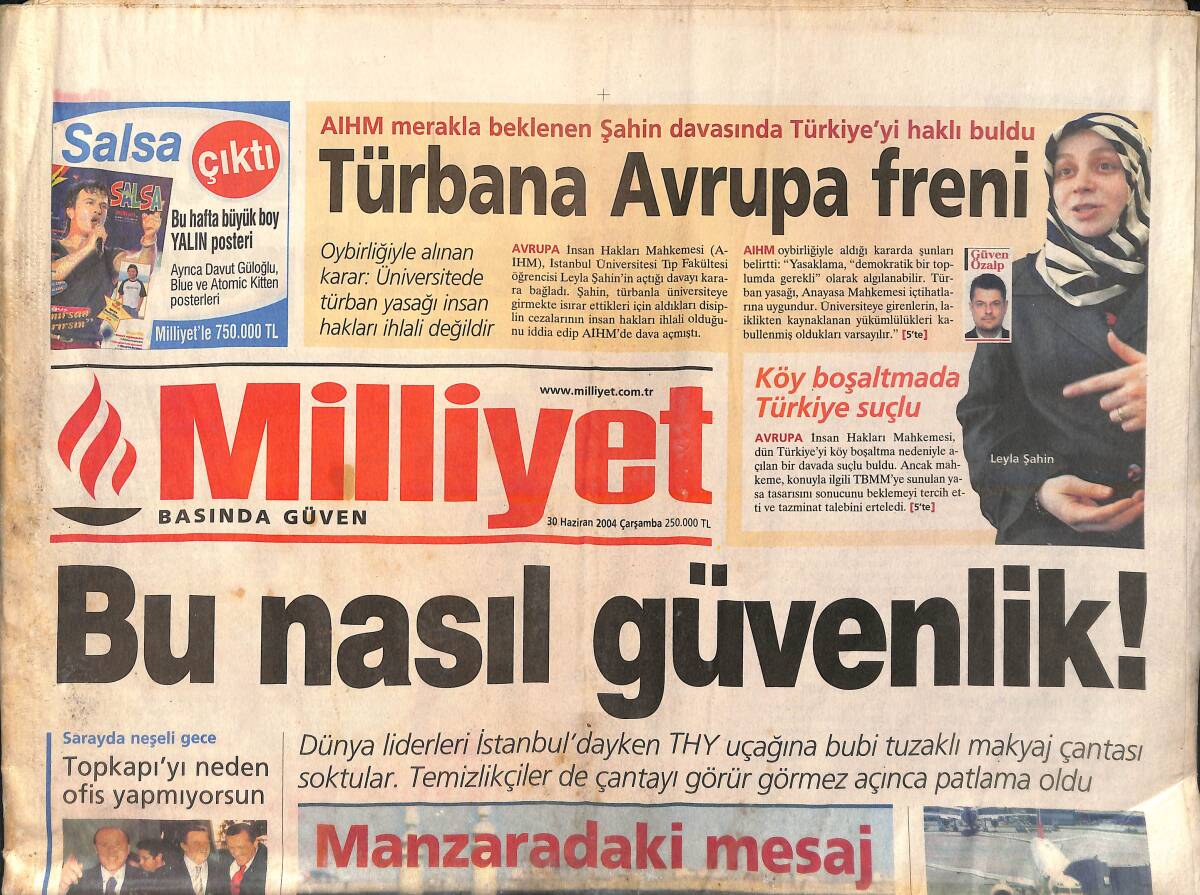 Milliyet Gazetesi 30 Haziran 2004 - Türbana Avrupa Freni - Aslan'da Hagi Fırtınası GZ154684 - 1