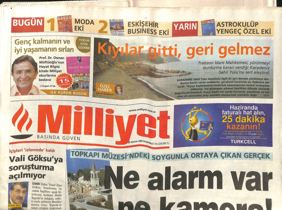 Milliyet Gazetesi 30 Haziran 2005 - Topkapı Sarayı'ndan 9 Parça Eser Çalındı - Diana, Birlikte Olduğu Her Erkeğe Not Vermiş GZ157380 - 1