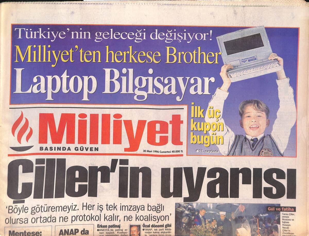 Milliyet Gazetesi 30 Mart 1996 - Çiller'in Uyarısı - Galatasaray Ünlü İtalyan Hoca Trapatoni'yi Yeniden Gündeme Aldı GZ132839 - 1