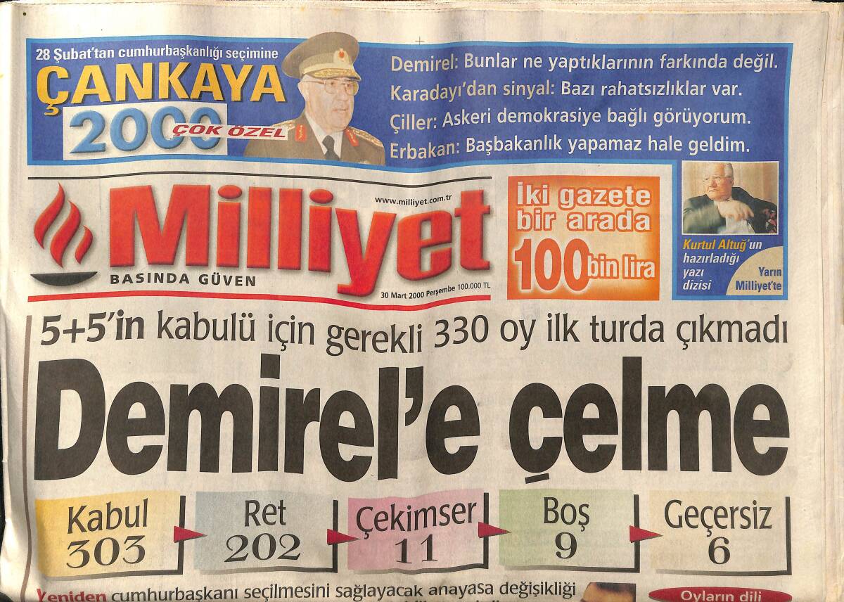 Milliyet Gazetesi 30 Mart 2000 - Demirel'e Çelme - Terim Hayır Dedi GZ157375 - 1