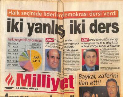 Milliyet Gazetesi 30 Mart 2004 - Almanyada Öğretmenlere Türban Yasağı - Baykal , Zaferini İlan Etti ! GZ93684 - 1