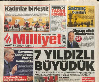 Milliyet Gazetesi 30 Mart 2018 - Afrinde Teröristlerin Beton Fabrikası Bulundu - Fenerbahçede Tarihi Kongre GZ109351 - 1
