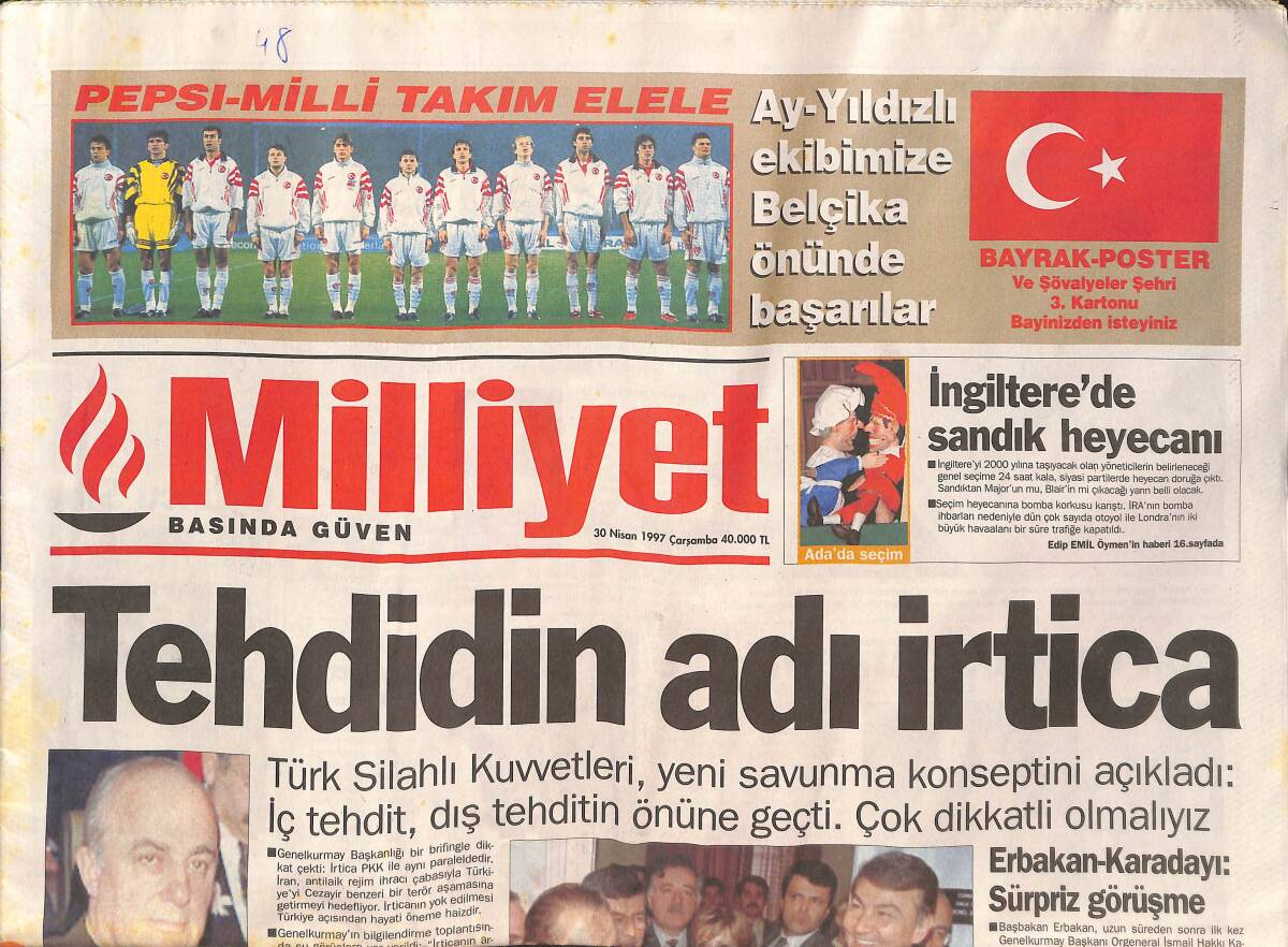 Milliyet Gazetesi 30 Nisan 1997 - Çiller'in Uçağı Tehlike Atlattı - Galatasaray'dan Romanya Harekatı GZ152444 - 1