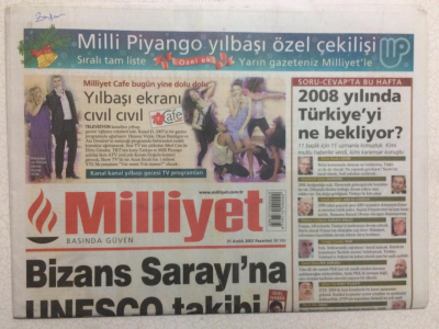Milliyet Gazetesi 31 Aralık 2007 - Bizans Sarayına Unesko Takibi - GZ24499 - 1