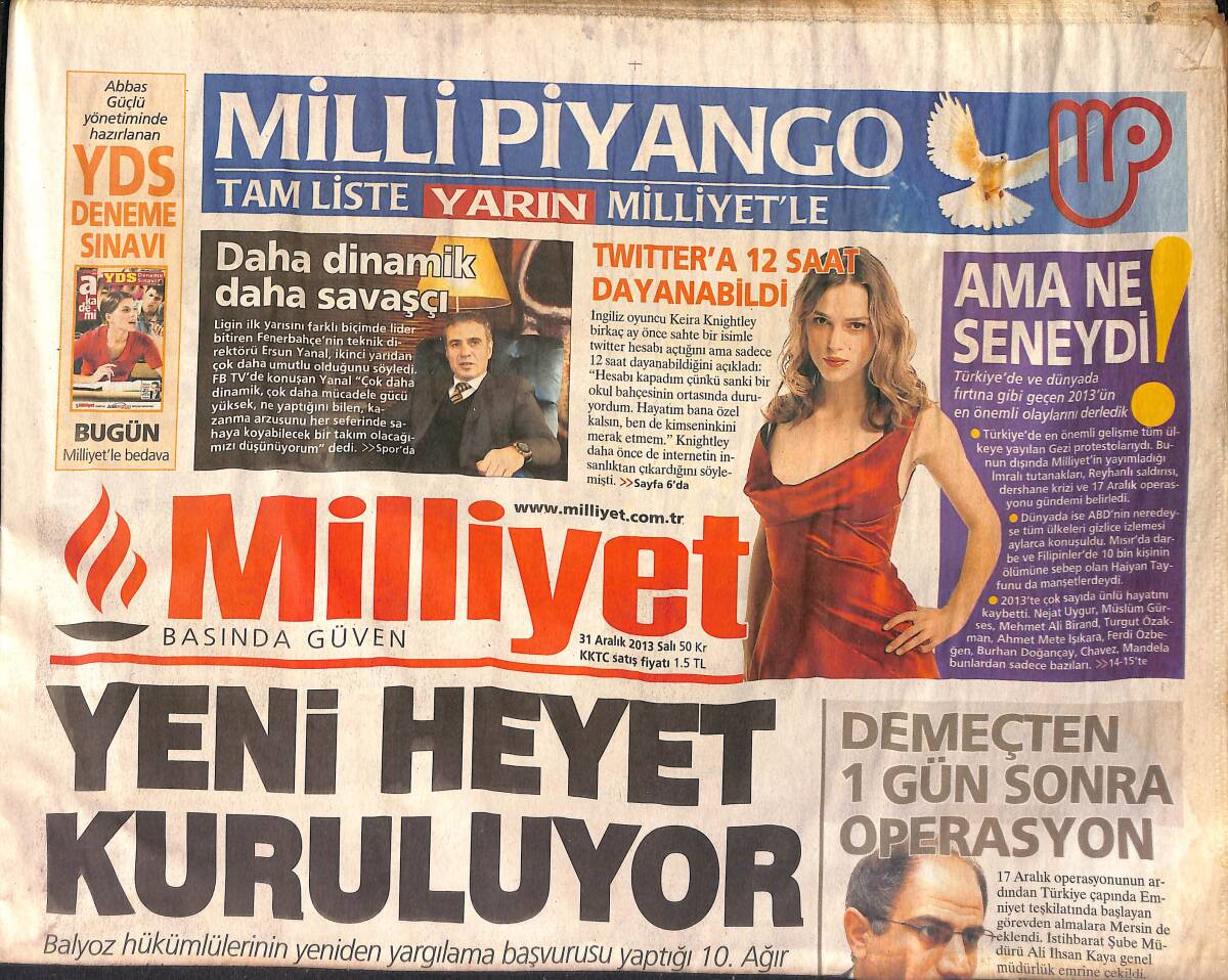 Milliyet Gazetesi 31 Aralık 2013 - Sneijder Mancini'yi Kızdırdı - Gündeş Ve Tatlıses Metris Cezaevinde GZ154890 - 1