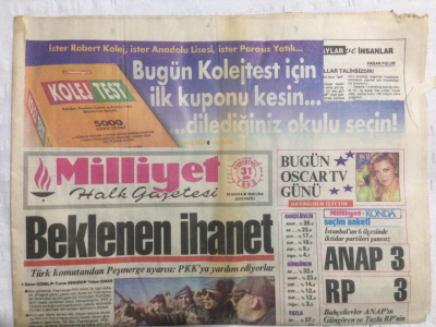 Milliyet Gazetesi 31 Ekim 1992 - Beklenen İhanet,Peşmerge Pkkya Yardım Ediyor - GZ21212 - 1
