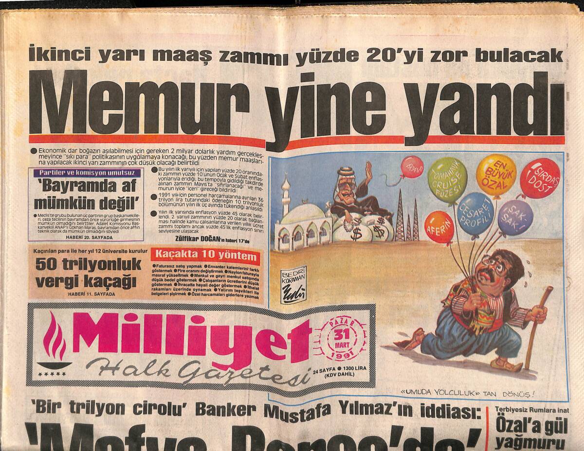 Milliyet Gazetesi 31 Mart 1991 - Maradona Bitti - Galatasaray Öyle Mutlu Ki - Memur Yine Yandı GZ149299 - 1