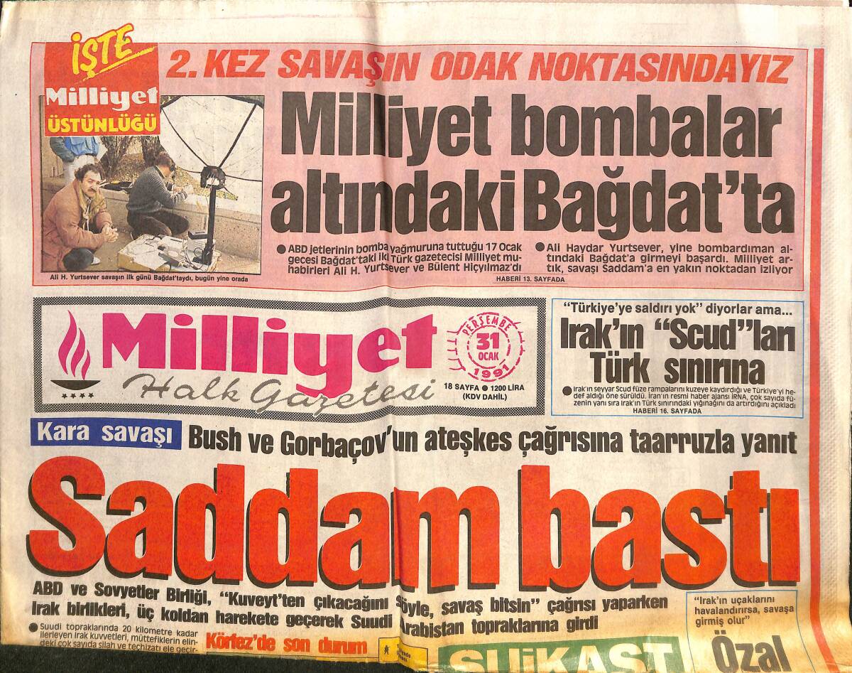 Milliyet Gazetesi 31 Ocak 1991 - Turgut Özal İran'ı Uyardı - Korgeneral Hulisi Sayın Öldürüldü - Orduda İstifa Huzursuzluğu! GZ140314 - 1