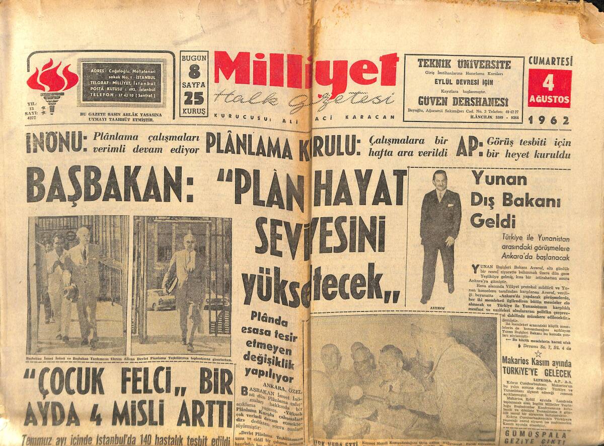 Milliyet Gazetesi 4 Ağustos 1962 - Susan Hayward Londra'da - Irkçılar AP'ye Hakim Oldular - Fransız Film Amillerine Türkiye Cazip Geldi GZ140208 - 1