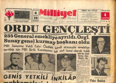 Milliyet Gazetesi - 4 Ağustos 1960 - Ordu Gençleşti 235 General Emekliye Ayrıldı GZ110907 - 1