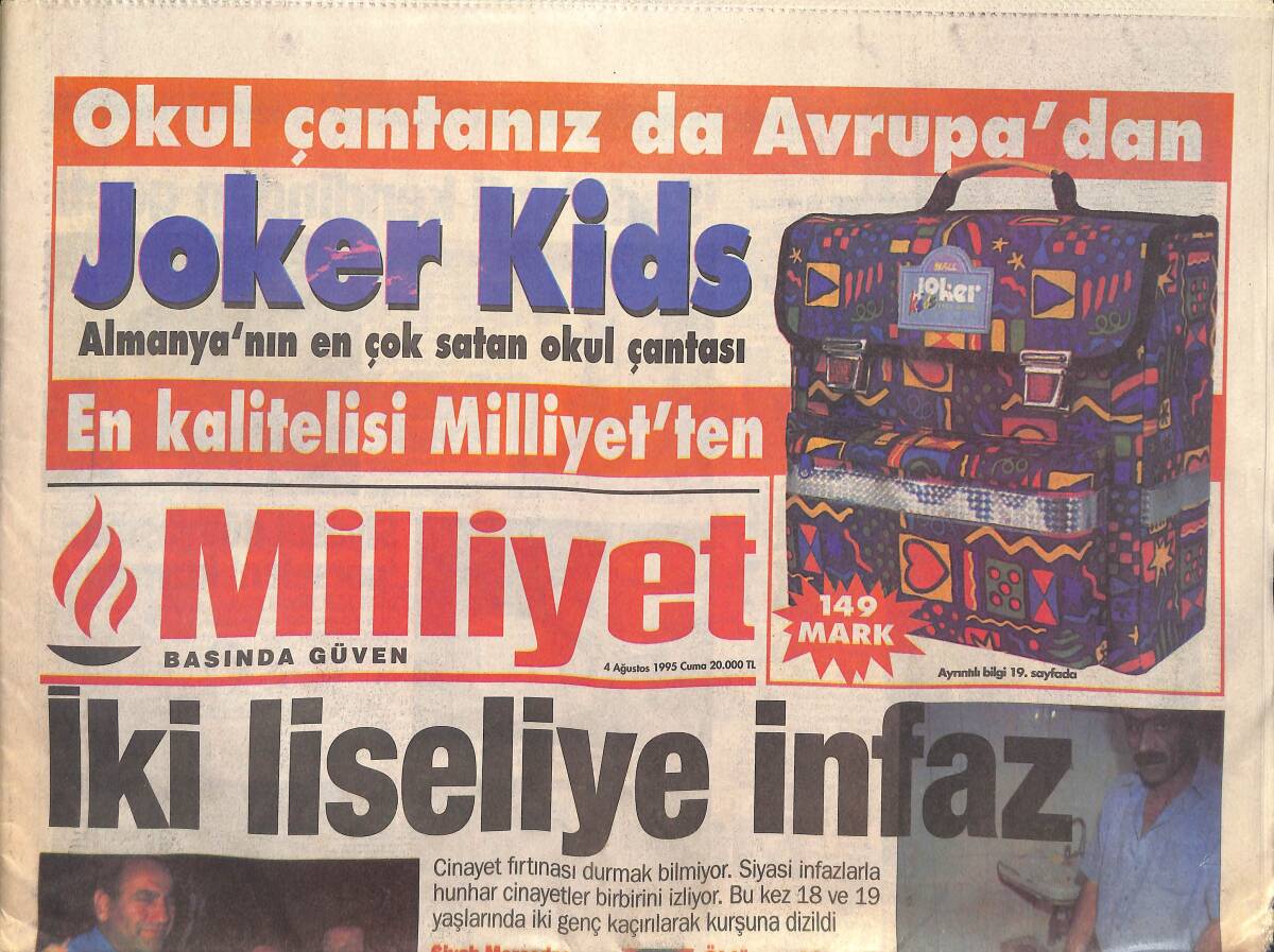 Milliyet Gazetesi 4 Ağustos 1995 - Galatasaray'da Defans Paniği - Almanya'dan PKK Çalımı GZ132609 - 1