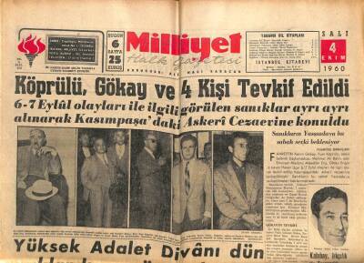 Milliyet Gazetesi - 4 Ekim 1960 - Köprülü,Gökay Ve 4 Kişi Tevkif Edildi GZ110897 - 1