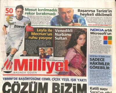 Milliyet Gazetesi 4 Eylül 2013 - TBMMde Başörtüsüne Yeşil Işık GZ104447 - 1