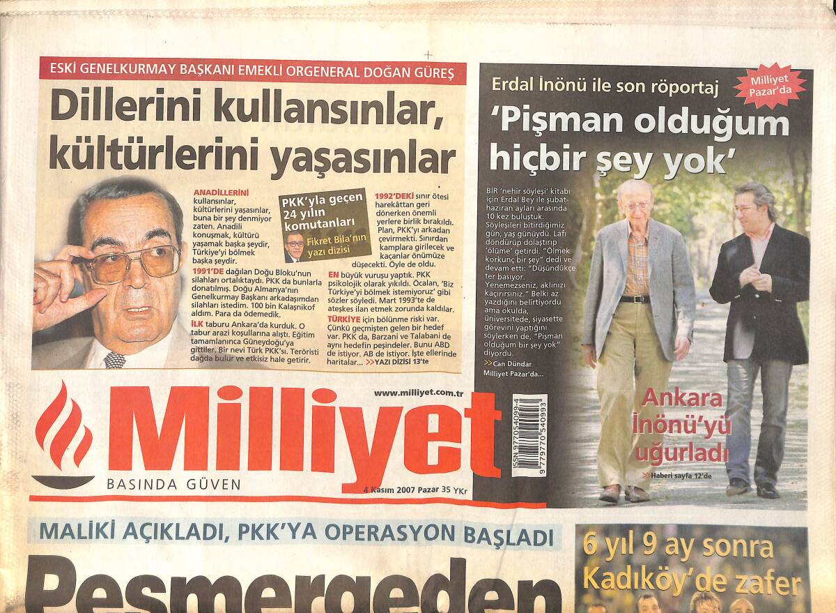 Milliyet Gazetesi 4 Kasım 2007 - Başbakan Erdoğan : Acil Önlem Alınmalı - Karadeniz'de Sualtı Geçidi GZ155708 - 1