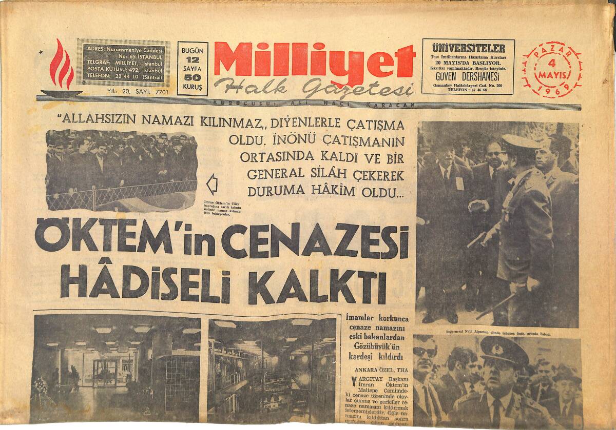 Milliyet Gazetesi 4 Mayıs 1969 - İmran Öktem'in Cenazesi Hadiseli Kalktı - Filiz Akın Bugün Londra'ya Gidiyor! GZ145216 - 1