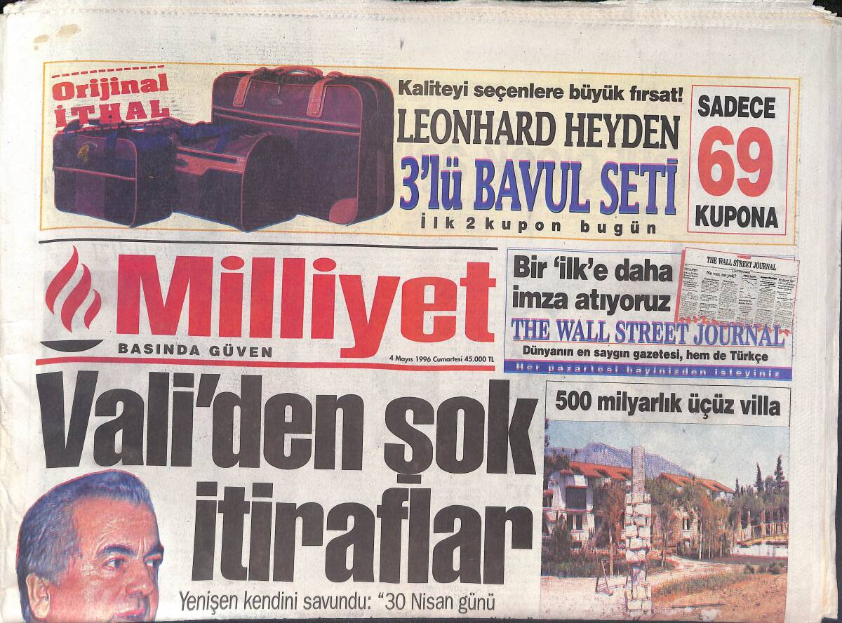 Milliyet Gazetesi 4 Mayıs 1996 - Çillerler'in Pansiyonu - Terim'e Süper Yetki - Parreira'dan İlk Yarı Alarmı GZ132854 - 1