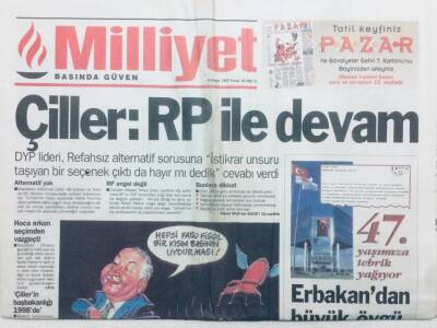 Milliyet Gazetesi 4 Mayıs 1997 - Çiller RP İle Devam GZ42863 - 1