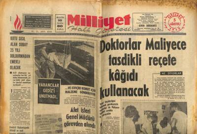 Milliyet Gazetesi - 5 Ağustos 1970 - Doktorlar Maliyece Tasdikli Reçete Kullanacak GZ110792 - 1