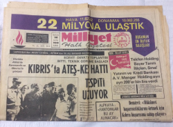 Milliyet Gazetesi 5 Ağustos 1974 - Kıbrısta Ateşkes Hattı Tespiti Uzuyor - GZ15887 - 1