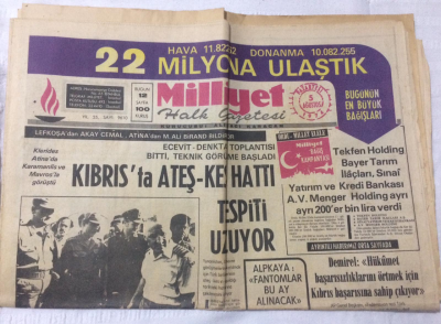 Milliyet Gazetesi 5 Ağustos 1974 - Kıbrısta Ateşkes Hattı Tespiti Uzuyor - GZ15887 - 1