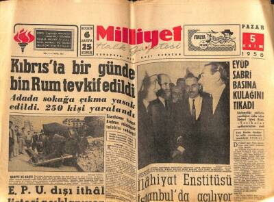 Milliyet Gazetesi 5 Ekim 1958 - Kıbrısta Bir Günde Bin Rum Tevkif Edildi GZ59602 - 1