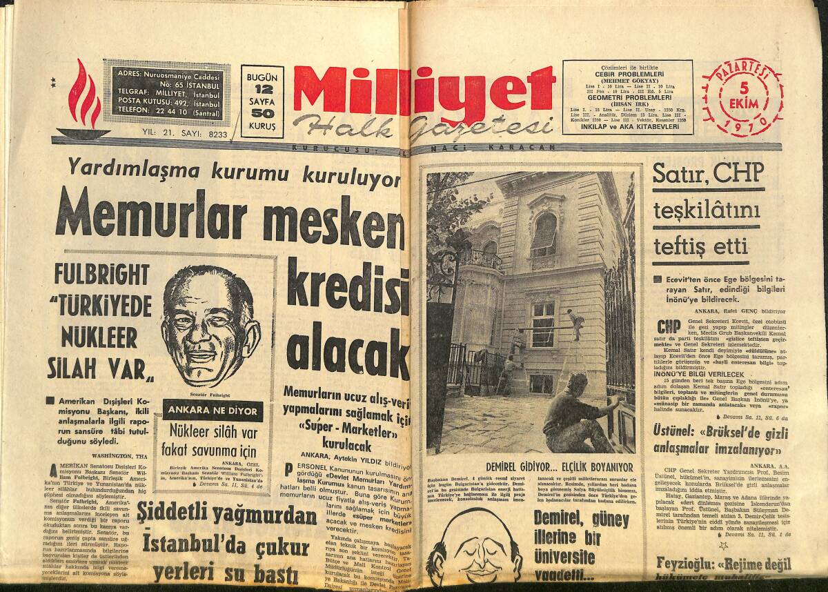 Milliyet Gazetesi 5 Ekim 1970 - Süleyman Demirel Gidiyor, Elçilik Boyanıyor - Süleyman Demirel Güney İllerine Bir Üniversite Vadetti! GZ140167 - 1