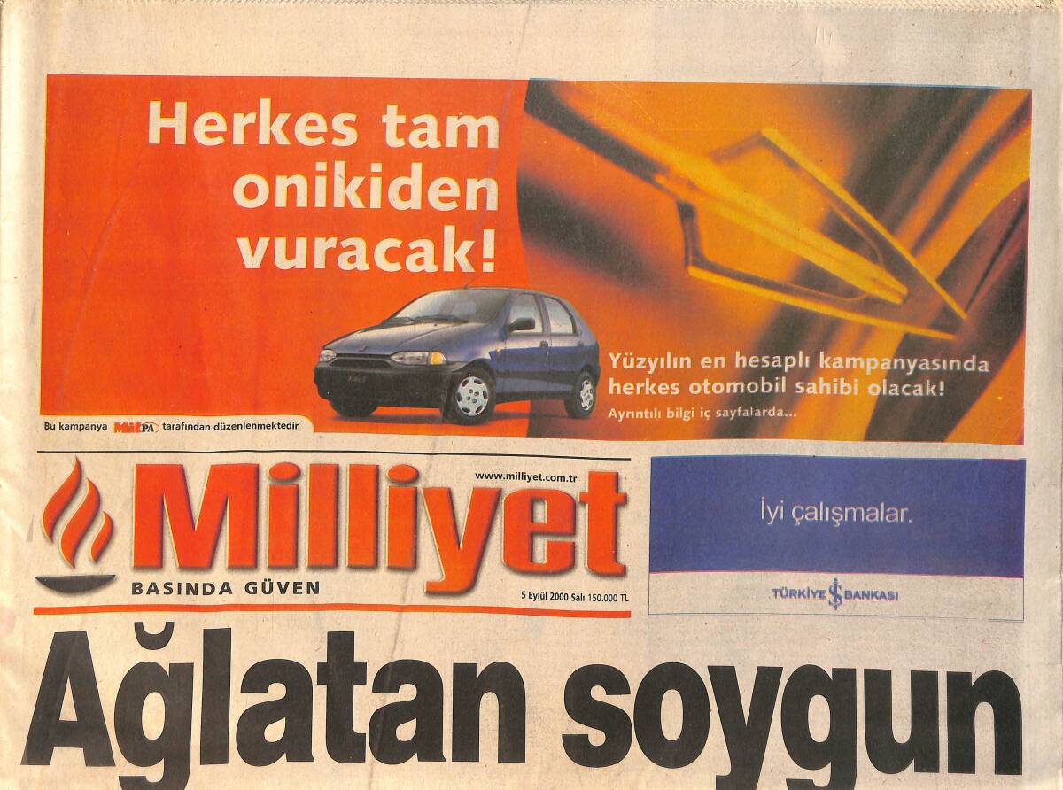 Milliyet Gazetesi 5 Eylül 2000 - Hülya Avşar Özür Diledi - Ağlatan Soygun GZ2110 - 1