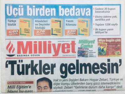 Milliyet Gazetesi 5 Eylül 2003 - Türkler Gelmesin GZ43023 - 1