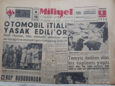 Milliyet Gazetesi - 5 Mayıs 1956 - Otomobil İthali Yasak Ediliyor GZ112159 - 1