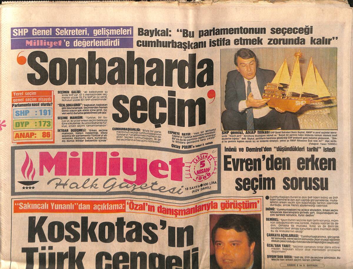 Milliyet Gazetesi 5 Nisan 1989 - Tanju: Bükreş'e Sürprizim Var - Müjde Ar'dan İtiraf: Sesim Güzel Değil - Hagi, Erhan'a Teslim GZ149297 - 1
