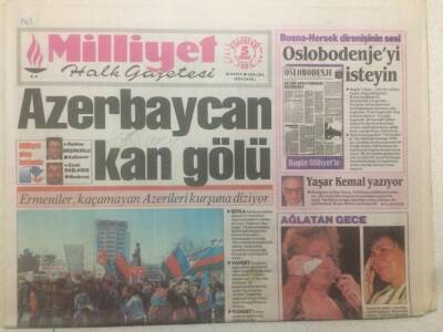 Milliyet Gazetesi 5 Nisan 1993 - Azerbaycan Kan Gölü GZ51566 - 1