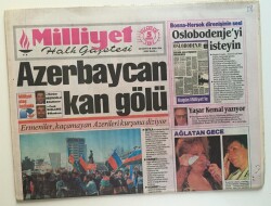 Milliyet Gazetesi 5 Nisan 1993 - Azerbeycan Kan Gölü, Kelbecerde Azeri Katliamı GZ6555 - 2