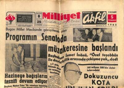 Milliyet Gazetesi 5 Temmuz 1962 - Senatoda Müzakereye Başlandı GZ58727 - 1