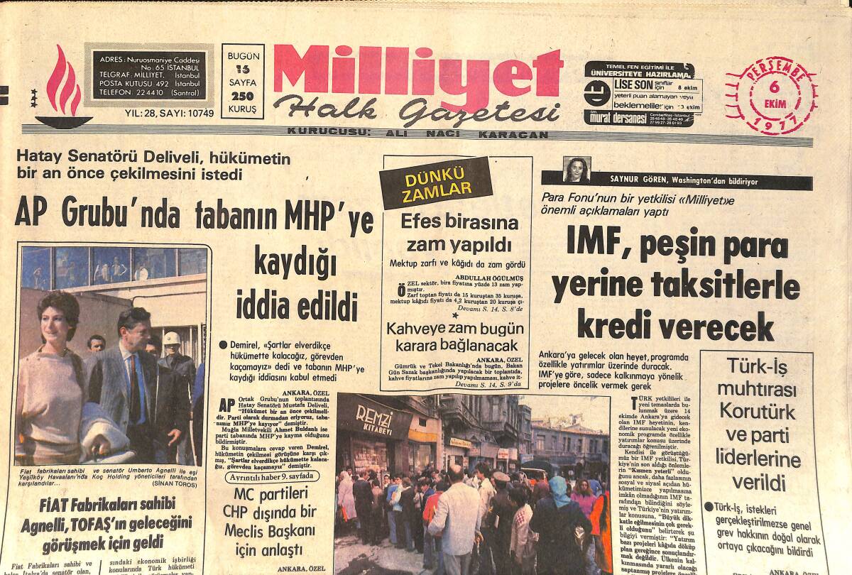 Milliyet Gazetesi 6 Ekim 1977 - Muhammed Ali Clay: Artık Yaşlandım Kendime Olan Eski Güvenim Kalmadı - Akbank Bahçelievler Şubesi 3. Kez Soyuldu GZ156696 - 1