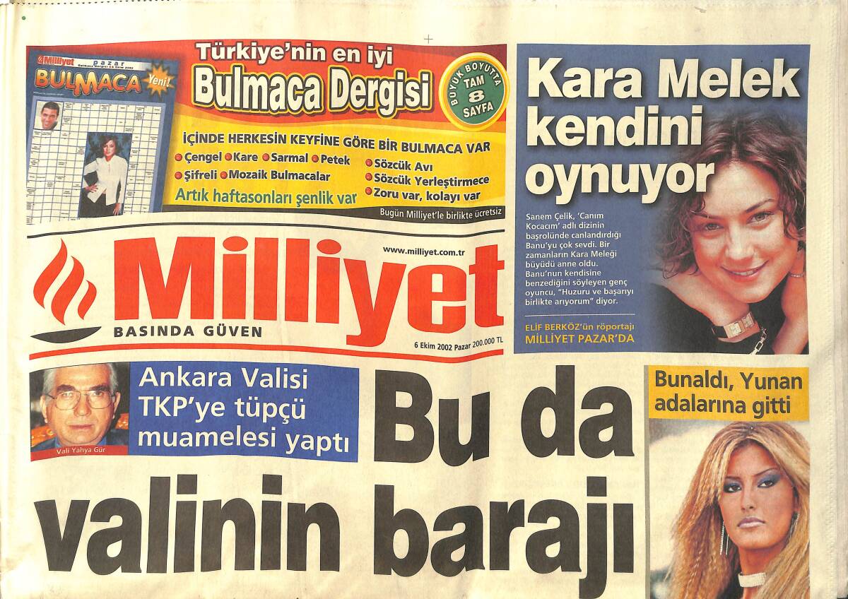 Milliyet Gazetesi 6 Ekim 2002 - Çağla Şikel Bunaldı Yunan Adalarına Gitti - Galatasaray Gündüz Körü GZ157371 - 1